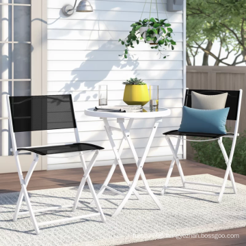 3-piece White Folding Metal Bistro Table And Chairs Set For Sale